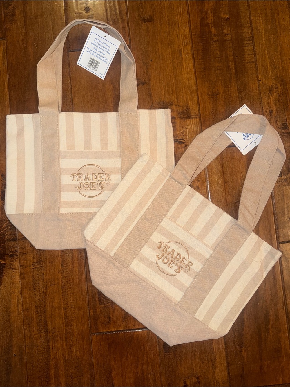 2 Trader Joe’s New Summer Striped Mini Tote - Limited Edition Neutral Tan
